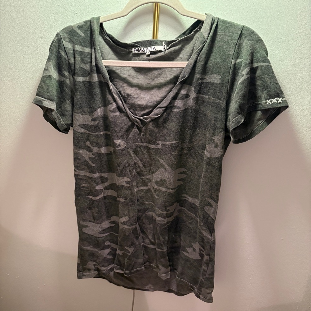 Pam & Gela Gray Camouflage Short Sleeve Tee